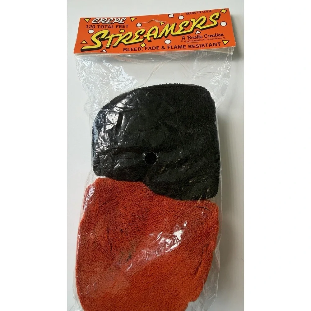Vintage Beistle Halloween Crepe Paper Streamers Orange Black NIP 360 Ft